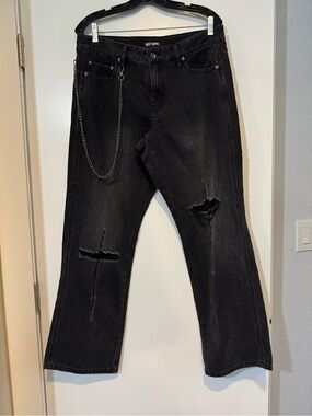 Hot Topic Faded Black Cross Distressed Jeans with Chain Detail